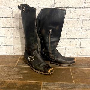 Frye distressed buckle harness boot. Very good condition.